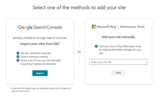 Bing Webmaster Validation import from GSC